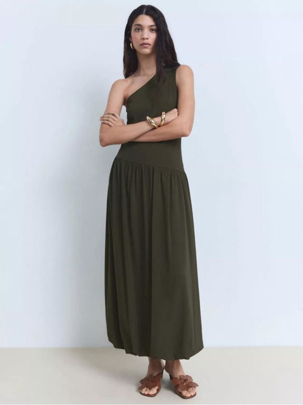 NWT - Pelican One Shoulder Maxi Dress, Khaki